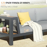 2 Piece Aluminum Patio Sofa with Storage Armrest & Water-Resistant Cushions, 6-Seat Outdoor Couch with Rattan Mesh Sides - Photo 6