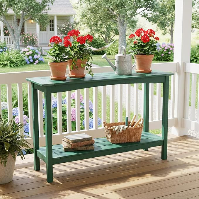 Outdoor Console Table, All-Weather 2-Tier Patio Console Table, Outside Plant Stand Table, Low Maintenance - Photo 2
