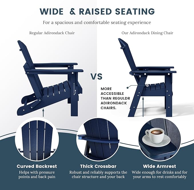 WO WESTIN OUTDOOR HDPE Laguna Adirondack Casual Patio Dining Chair,Navy Blue
