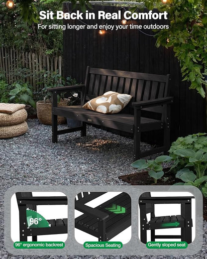 YEFU Outdoor Bench 2-Person Seat: HIPS Outdoor Benches Weatherproof - Comfortable & Heavy Duty Garden Bench for Indoor Outside Patio Front Porch Backyard Park, Black