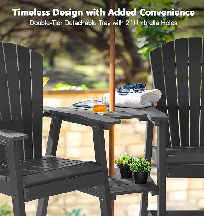 PASAMIC Tall Adirondack Chairs Set of 4, All-Weather HDPE Patio Chairs with Double Connecting Trays - Photo 3