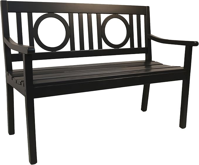 Carolina Chair & Table Edenton 47" Outdoor Garden Bench with Slatted Seat - Comfortable Armrests Solid Wood Artistic Back Bench - Weather-Proof Polyurethane Modern Furniture for Porch, Deck, Sunroom