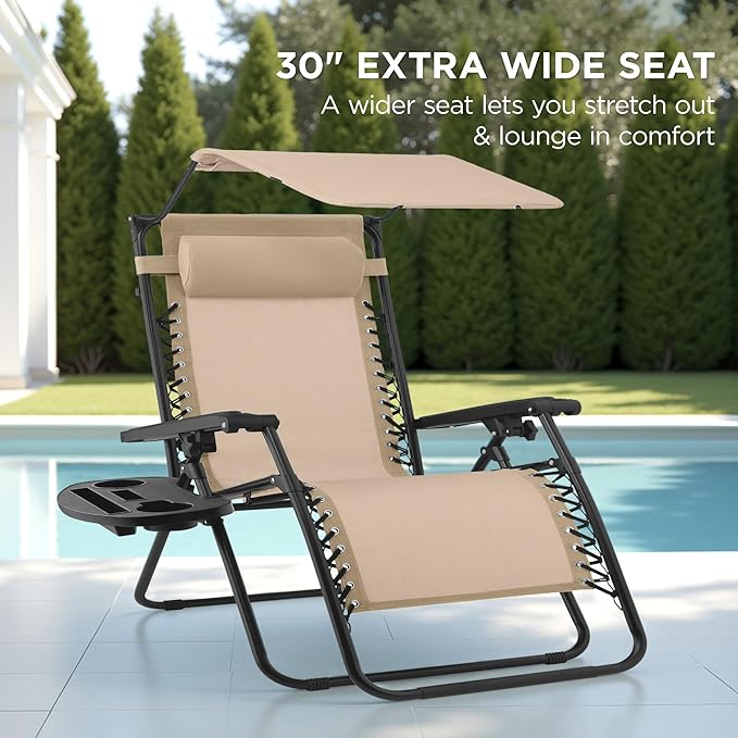 Best Choice Products 30” Wide Folding Zero Gravity Outdoor Recliner Patio Lounge Chair w/Adjustable Canopy Shade - Photo 3