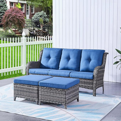 HUMMUH Outdoor Furniture 5 Pieces Patio Furniture Set Wicker Outdoor Sectional Sofa with 2 Patio Chairs,Ottomans