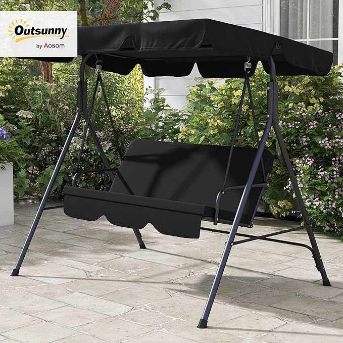 Outsunny 3-Seat Outdoor Patio Swing Chair with Removable Cushion, Steel Frame Stand and Adjustable Tilt Canopy for Patio - Photo 2