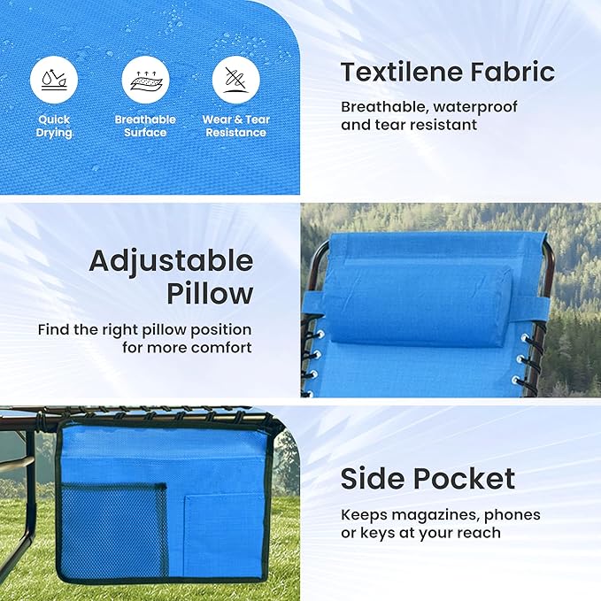 Folding Chaise Lounge Chair 5-Position Adjustable Outdoor Recliner 400LB Capacity Portable Patio Camping Beach Pool - Photo 9
