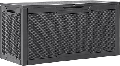 YITAHOME 100 Gallon Large Resin Deck Box Outdoor Storage Boxes for Patio Furniture, Outdoor Cushions, Garden Tools and Pool Supplies-Waterproof,Lockable (Dark grey)
