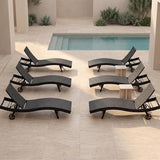 Set of 6 Black Outdoor Chaise Lounge Chairs, Wicker Patio Lounge Chairs with Adjustable Backrest and Wheels - Photo 1