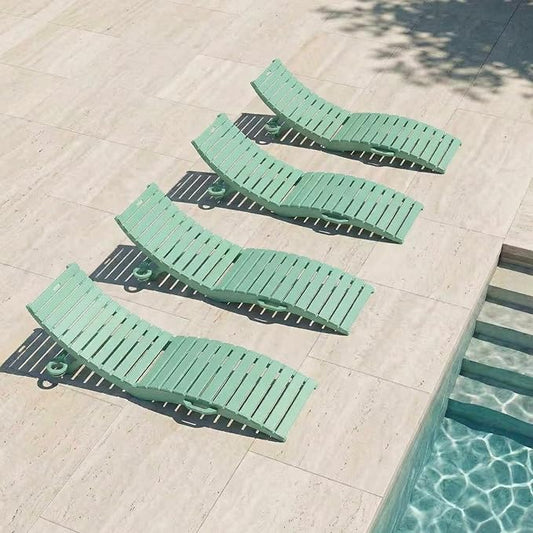 in-Pool Lounge Chairs Set of 2, Folding HDPE Pool Chairs Anti-Floating No Sandbags with Cup Holder & Handles, Outdoor Chaise Lounge for Poolside, Patio & Sun Deck(Mint)