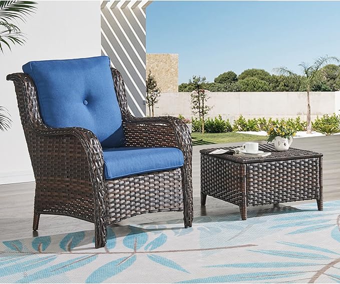 HUMMUH 4 Pieces Patio Bistro Set Wicker Patio Chairs Set of 2 with Ottomans Rattan Outdoor Furniture Conversation Set for Yard,Garden,Porch…