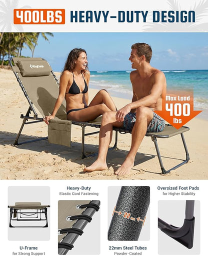 KingCamp Lounge Chair Outdoor,400LBS Tanning Chairs for Outside,Adjustable 5-Position Patio Lounge Chair Sunbathing Chase Lounge Chair Outdoor for Outside Beach Patio Sun Bathing Pool Backyard