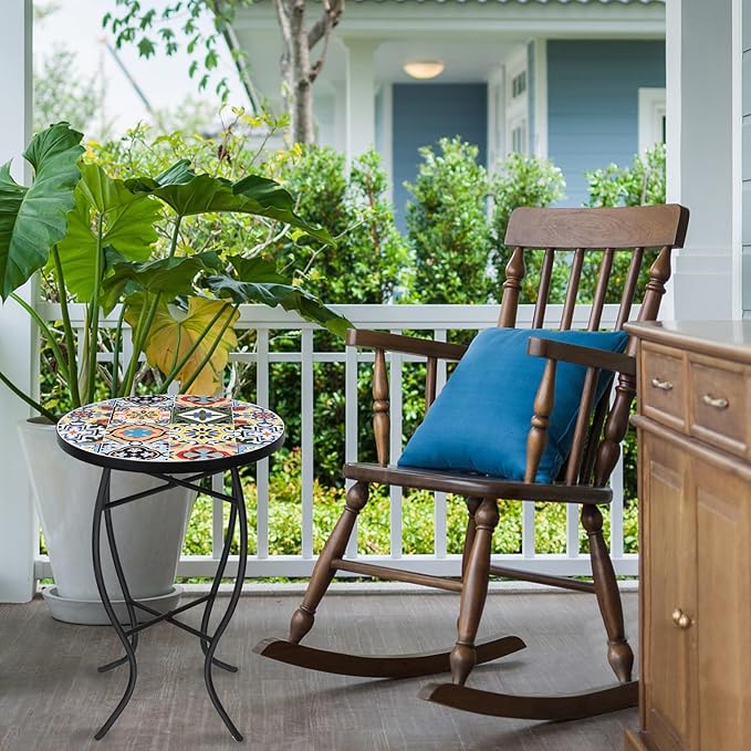 VCUTEKA Mosaic Outdoor Side Table - Small Patio Table Coffee Outside Accent Tables Round End Plant Tables for Bistro - Photo 2