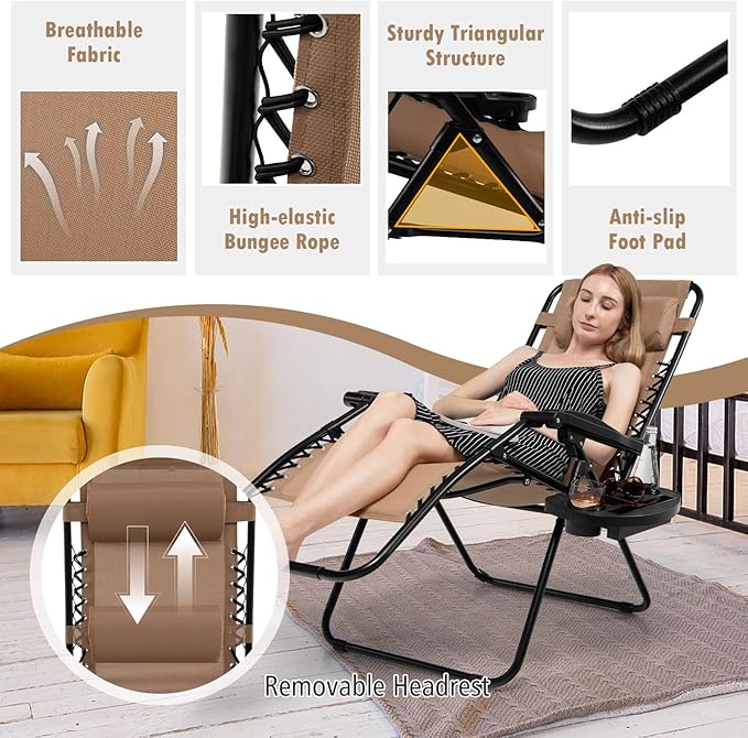 Tangkula Zero Gravity Chair, Folding Patio Lounge Chair Adjustable Outdoor Recliner with Cup Holder - Photo 7