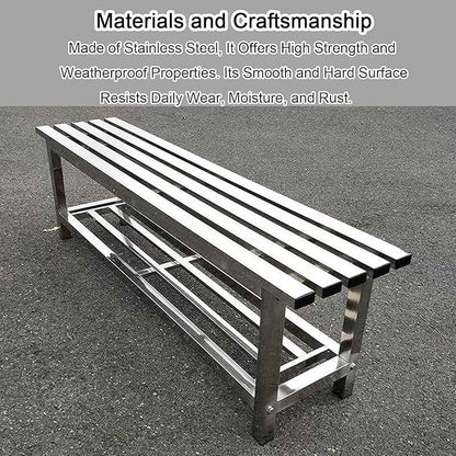 Outdoor Bench 304 Stainless Steel Metal, Garden Bench with Storage Shelf for 2-3 Person Seat 1102Ib High Capacity, for Gym, Outdoor, Commercial Use(120cm/47in)