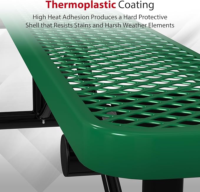 Leisure Craft Metal Outdoor Bench - 6 Foot Heavy Duty Backless Bench Seating for Garden, Porch, Picnic, Park, Expanded Metal, Thermoplastic Coating, Commercial Grade Furniture Made in USA - Green
