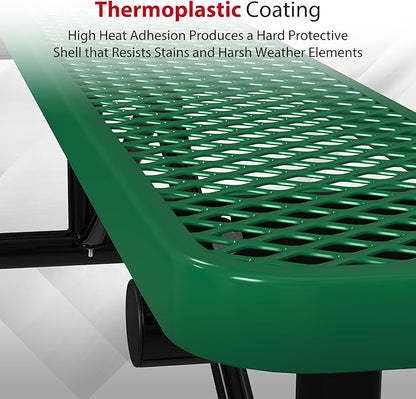 Leisure Craft Metal Outdoor Bench - 6 Foot Heavy Duty Backless Bench Seating for Garden, Porch, Picnic, Park, Expanded Metal, Thermoplastic Coating, Commercial Grade Furniture Made in USA - Green
