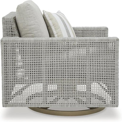 Signature Design by Ashley Seton Creek Casual Outdoor Weather Resistant Swivel Lounge Chair with Removable Cushion, Gray