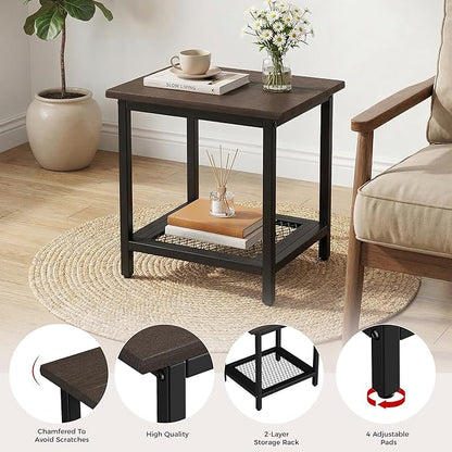 2-Tier Outdoor Side Table with Storage, Weather Resistant Patio End Table, HDPS Small Accent Table for Deck, Garden, Pool, Backyard, Brown