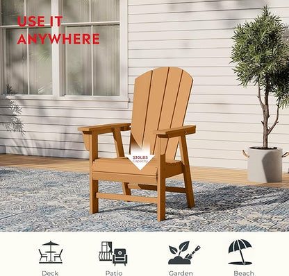 Costaelm Outdoor Adirondack Chair, HDPE Patio Balcony Chair, Portside Seashell Nautical Curveback Adirondack Chair and Fire Pit Chairs, Teak