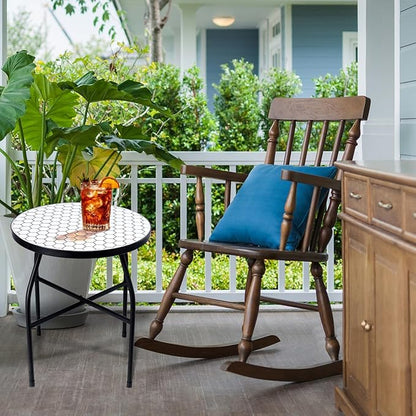 VCUTEKA Mosaic Outdoor Side Table - Small Patio Table Coffee Outside Accent Tables Round End Plant Tables for Bistro Balcony Porch Outdoor Benches 14'' White