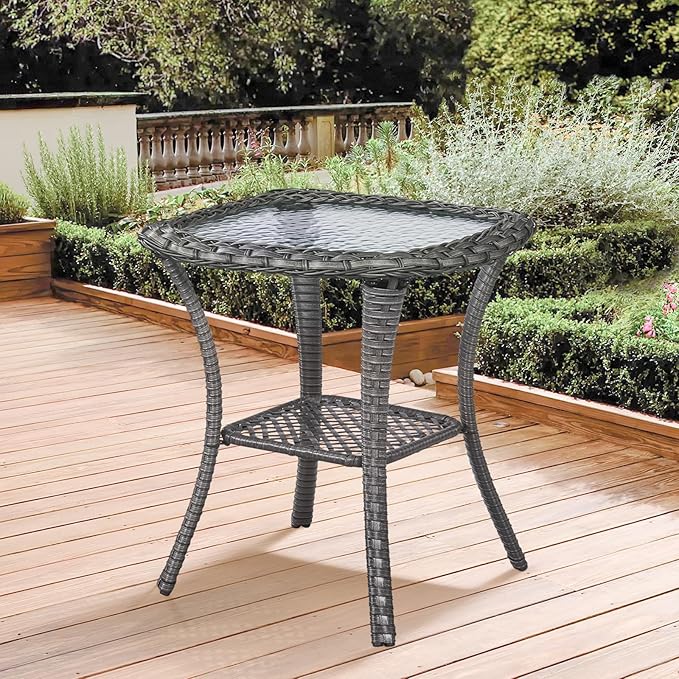 Patio Loveseat Glider Set, Resin Wicker Loveseat Glider with 4 Swivel Patio Chiars Coffee Table 2 Side Table, 8 Piece Patio Conversation Loveseat Set, Grey Wicker|Grey Cushions