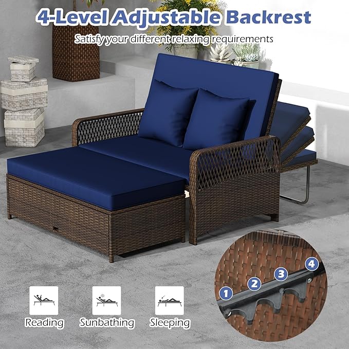 Tangkula Patio Rattan Daybed with 4-Level Adjustable Backrest - Photo 6