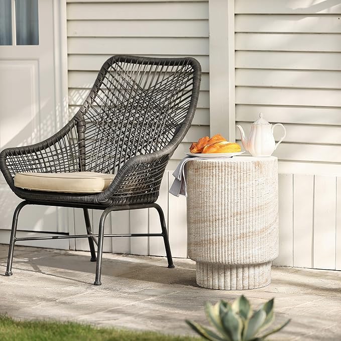 LuxenHome Outdoor Accent Side Table, 18'' Travertine-Style Outdoor Furniture - Photo 5