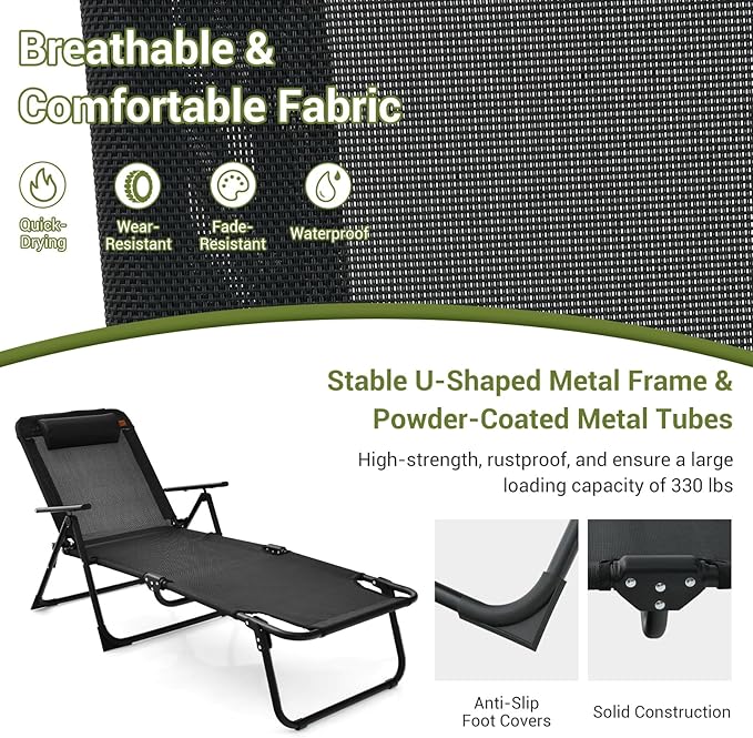 Tangkula 3-Piece Folding Outdoor Chaise Lounge Chair Set, 2 Recliner Chairs & 1 Patio Bistro Table w/Adjustable Backrest - Photo 7