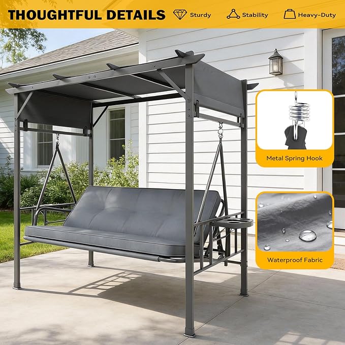 AECOJOY 2-in-1 Convertible Porch Swing Bed 3 Seat - Photo 3