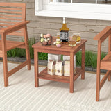 RELAX4LIFE Adirondack Outdoor Side Table - 2-Tier Acacia Wood Square End Tables w/Slatted Tabletop & Shelf for Garden - Photo 2