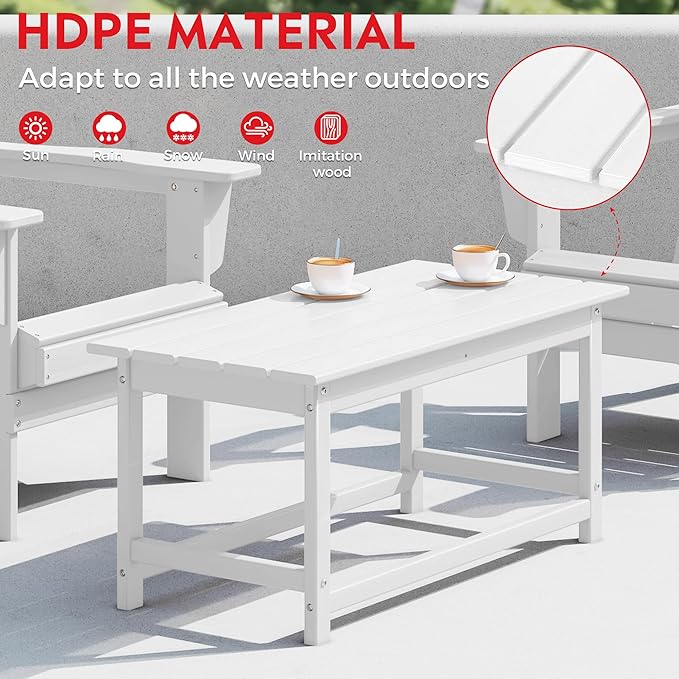 Costaelm 4-Piece Set Outdoor/Patio Poly Adirondack Chairs with a Coffee and a Side Table (2 Seater), White - Photo 7