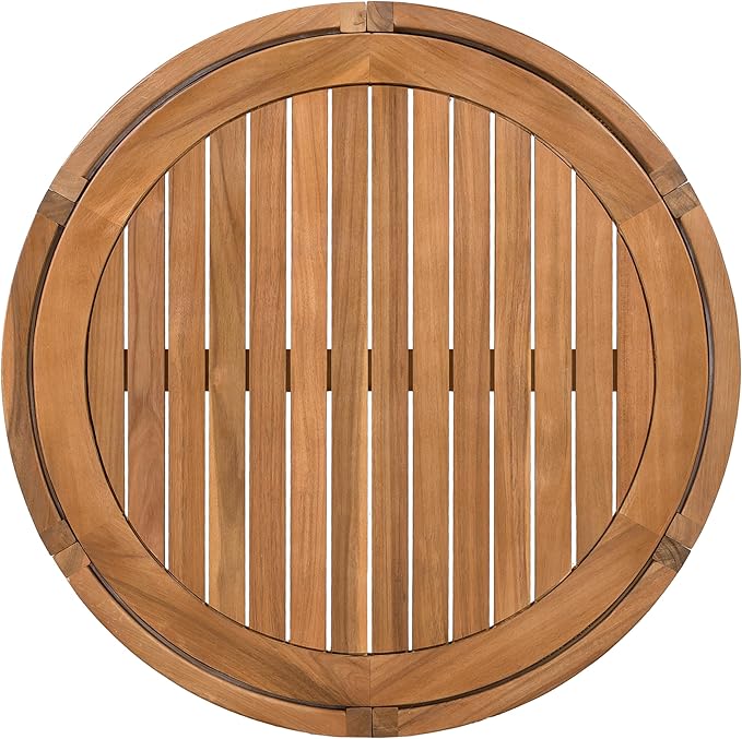 Christopher Knight Home Puekest Acacia Wood Coffee Table with Woven Rope Accents, Outdoor Patio Slatted Round Centerpiece, Boho Chic Garden Sofa Side Accent Table for Modern Decor, 27.95" W, Teak