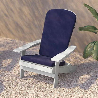 Flash Furniture Charlestown Folding Adirondack Chairs Poly Resin Frame-All-Weather Cushions-Indoor/Outdoor Use, Set of 2, White/Blue