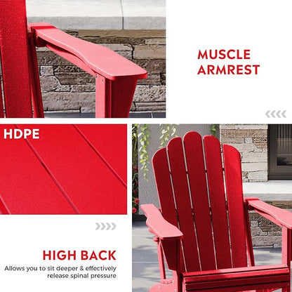 Costaelm Lakeview Outdoor Patio HDPE Adirondack Chair with Cup Holder, Red