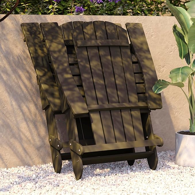 Flash Furniture Charlestown Commercial Folding Adirondack Chair - Mahogany - Poly Resin - Indoor/Outdoor - Weather Resistant
