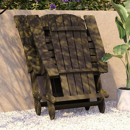 Flash Furniture Charlestown Commercial Folding Adirondack Chair - Mahogany - Poly Resin - Indoor/Outdoor - Weather Resistant