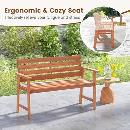 Tangkula 48 Inch Hardwood Outdoor Bench with Backrest, Wood Patio Loveseat Chair with Breathable Slatted Seat & Backrest, Ergonomic Outside Bench for Backyard, Balcony, Garden & Porch