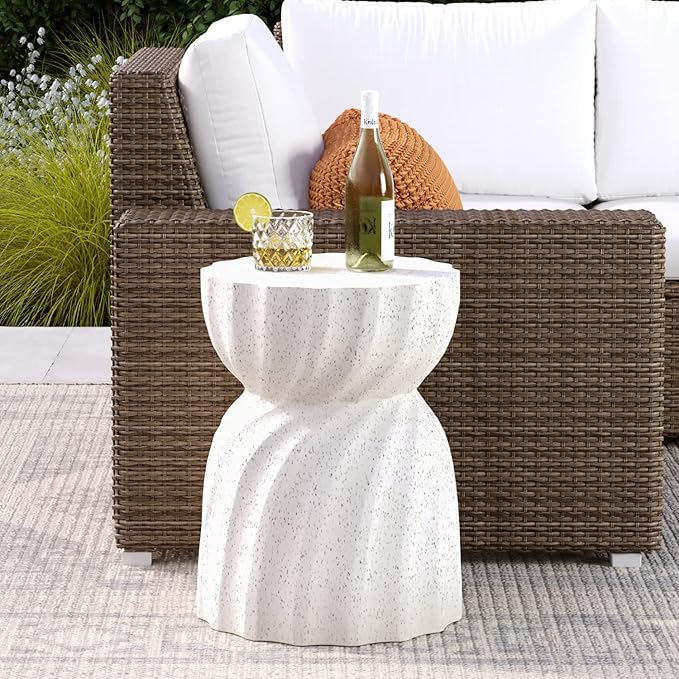 COSIEST Outdoor Side Table, Concrete Contemporary Lightweight Accent Table, Patio Side Tables End Table - Photo 7