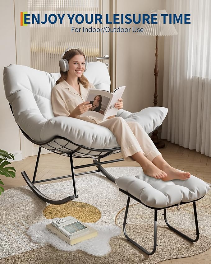 GAOMON Outdoor Oversized Papasan Rocking Chair with Footrest - Patio Lounge Chair with Ottoman - Photo 4