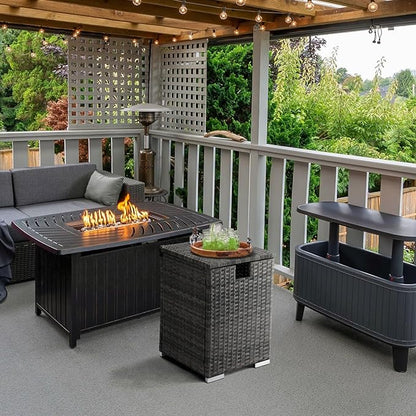 Outdoor Wicker Side Table with Storage Space, Square PE Rattan End Table for Patio Garden Poolside Deck