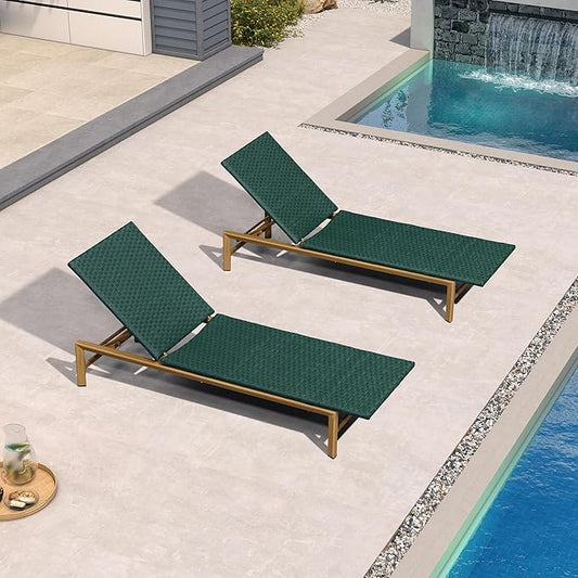 PURPLE LEAF Patio Chaise Lounge Chairs Outdoor 1 Piece, Wicker Pool Lounge Chairs for Outside with Adjustable Backrest, Aluminum Sunbathing Lounger for Patio, Poolside, Garden, Green