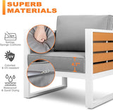 Outdoor Sofa Set, 18 Inch Square Slatted Side Table, 2 Armchairs, 4.7'' Thick Cushions and Pillows - Photo 4