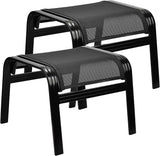 Patio Outdoor Ottoman Assembled Aluminum Footstools Small Seat Side Table Footrest for Balcony, Poolside 2 Set Black - Photo 1