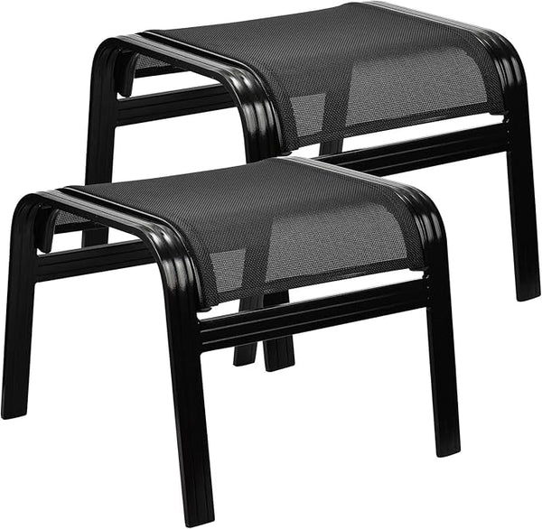 Patio Outdoor Ottoman Assembled Aluminum Footstools Small Seat Side Table Footrest for Balcony, Poolside 2 Set Black - Photo 1