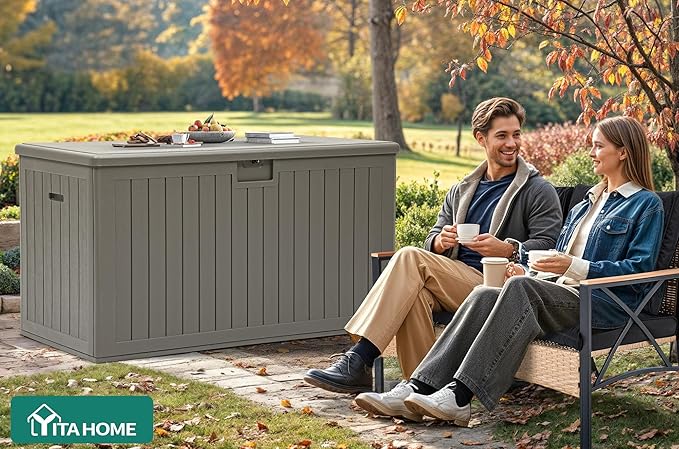 YITAHOME 220 Gallon Double-Wall Deck Box with Divider & Side Handles, Outdoor Large Storage for Patio Furniture Cushions - Photo 3