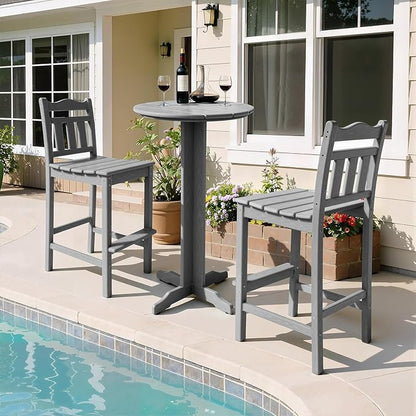 Outdoor Bar Stools Set of 2, HDPE Tall Adirondack Bar Chairs 27.5 Inch Seat Height w/Backrest, All Weather Patio Bar Height Chairs for Bistro Balcony Deck Poolside (Slate Grey)