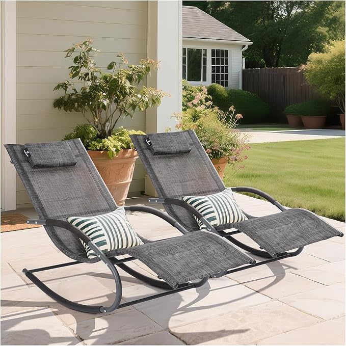 Outdoor Lounge Chairs with Removable Pillow, Pool Chaise Lounge Chairs Set of 2, Dark Grey - Photo 1