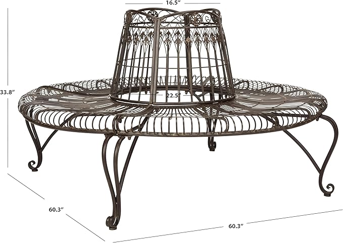 Safavieh PAT5019A Collection Abia Antique White Wrought Iron 50" Outdoor Tree Bench
