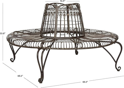 Safavieh PAT5019A Collection Abia Antique White Wrought Iron 50" Outdoor Tree Bench