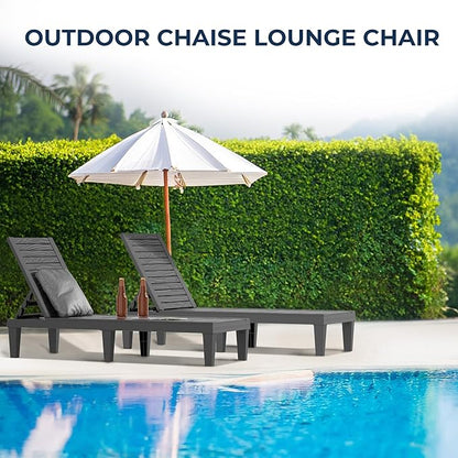 2 Patio Lounge Chair,Resin Outdoor Chaise Lounge with Waterproof Design & Lightweight Frame,Premium Outdoor Lounge Chairs for Backyard, Poolside, Garden